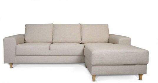 Nordic sofa med sjeselong høyrevent lyse beige.