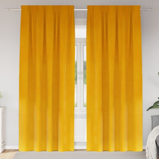  Gardiner med gardiner 2 pcs sennepsgul 140 x 245 cm Fløyel
