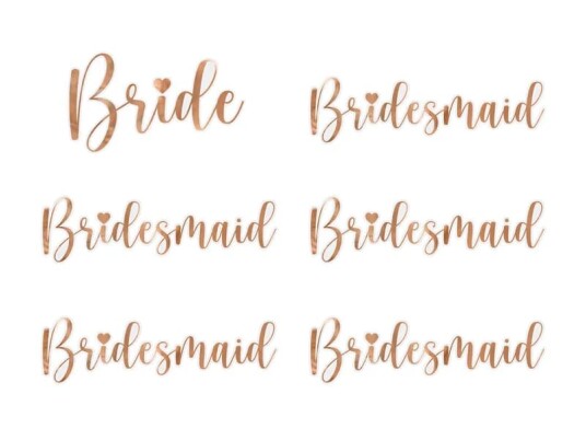 "Bride" og "Bridesmaid" Klistremerker til Glass i Rosegull