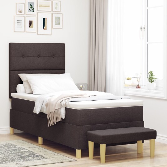 Bokspring Seng med Madrass & Benk Mørk Brun 100x200 cm Stoff 3344278