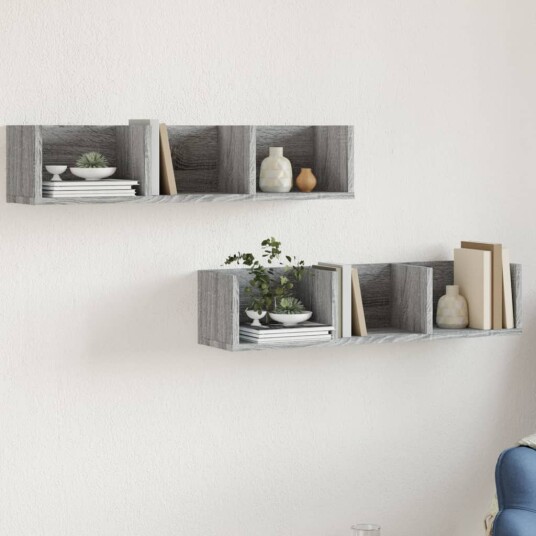  Veggskap 2 stk grå sonoma 75x18x16,5 cm konstruert tre