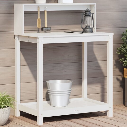 Pottebord med hyller hvit 82,5x50x109,5 cm heltre furu Pottebord med hyller hvit 82,5x50x109,5 cm heltre furu