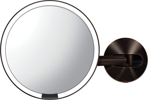 Veggmontert sensorspeil med ledning mørk bronse bronze 23 cm diameter