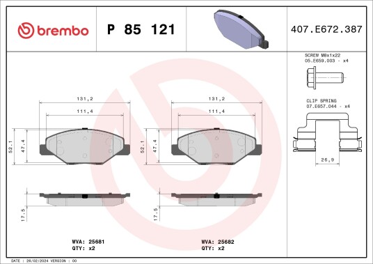 Bremseklosser BREMBO P 85 121