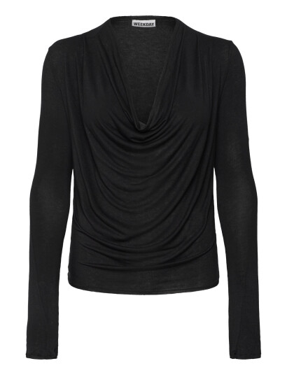 Weekday Drape Long Sleeve Top - Black - XS