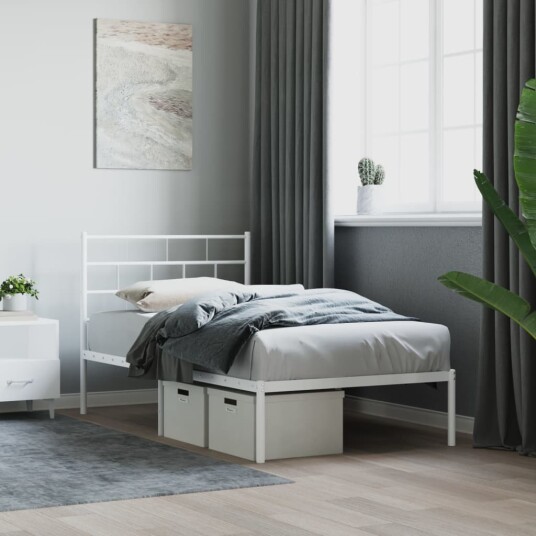 vidaXL Sengeramme i metall med hodegavl hvit 75x190 cm 8721012188990