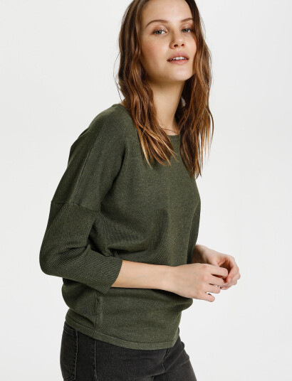 Saint Tropez A2561, Milasz R-Neck Pullover - Khaki green - S