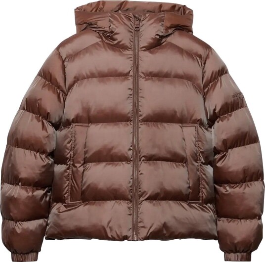Superdry Hooded Shine Puffer Jacket   NUTMEG SPICE BROWN SHEEN   12