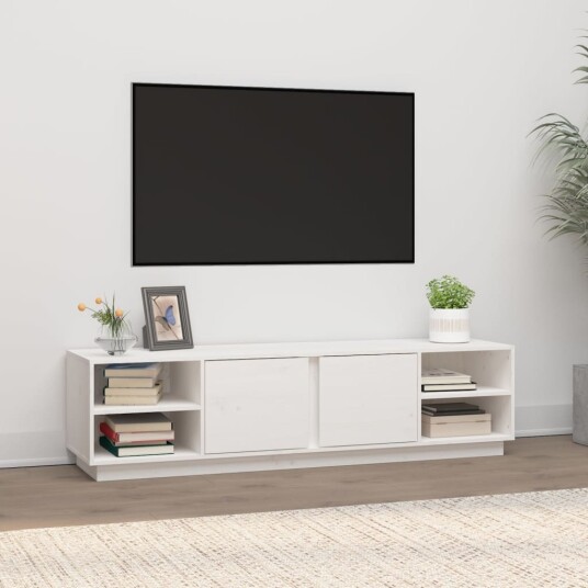  TV benk hvit 156x40x40 cm heltre furu