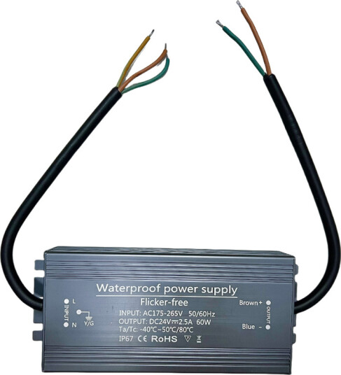 60W strømforsyning   24V DC 2,5A flimmerfri IP67