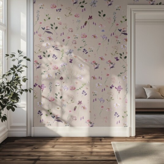 Tapet – Beige blomster­motiv