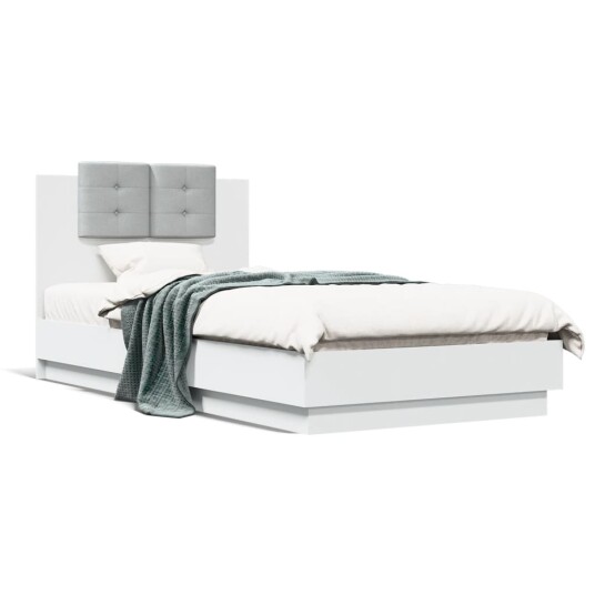  Sengeramme med hodegavl og LED-lys hvit 90x190 cm 8721012277946