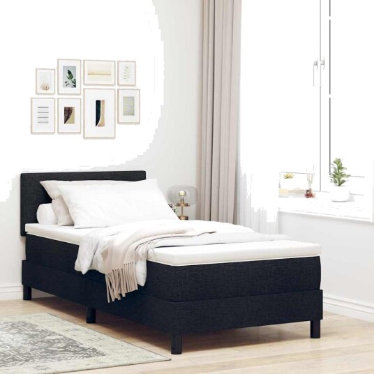 Box Spring Senge med Madrass Svart 90x190 cm Stoff