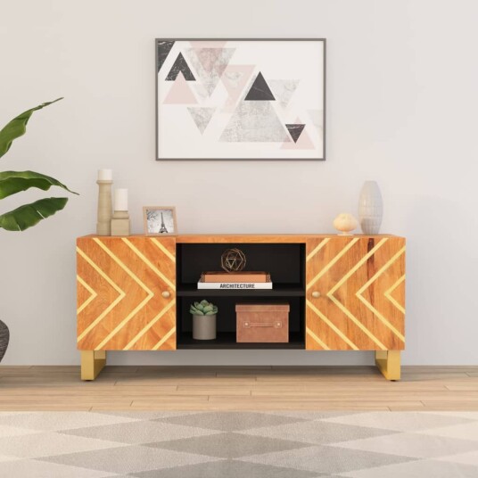 vidaXL TV-benk brun og svart 105x33,5x46 cm heltre mango