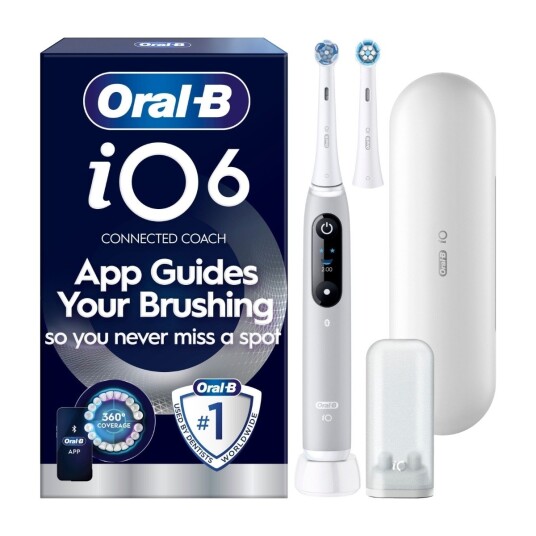 Oral-B iO6 Elektrisk Tannbørste Grå Opal med Reiseetui og 2 Børstehoder Oral-B iO6 Elektrisk Tannbørste Grå Opal med Reiseetui og 2 Børstehoder