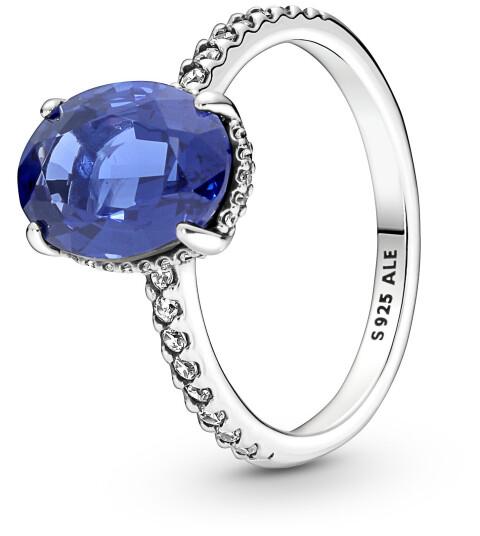 Pandora, Ring i 925 sølv med blå krystall, str 54