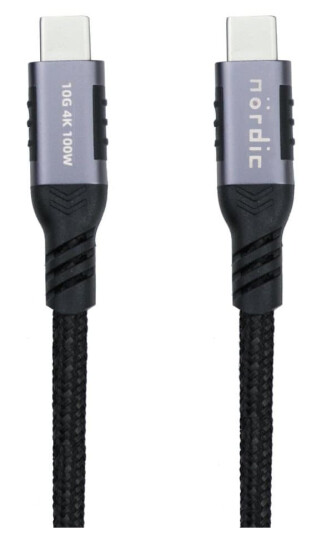 NÖRDIC 50 cm USB3.2 Gen2 USB-C til C Nylonflettet kabel Hurtiglading med strømforsyning PD100W 10Gbps 5A med Emarker