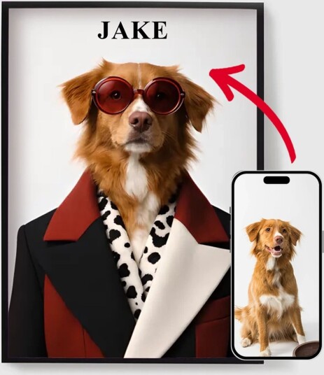 Personalisert Plakat Fashionista Kjæledyrportrett AI Plakat
