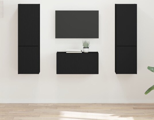 TV benksett 5 pcs Svart Konstruert tre TV benksett 5 pcs Svart Konstruert tre