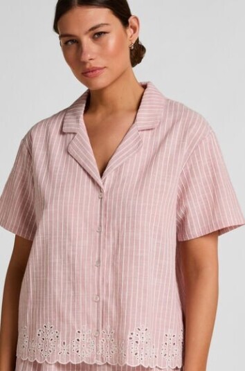 Hunkemöller Stripete Pyjamasjakke i Bomull Rosa