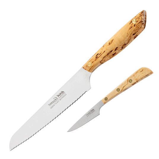 EKA   Gourmet gavesett brødkniv 21 cm og skrellekniv 10 cm masurbjørk/rustfritt stål