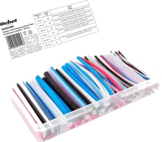 Cabletech Varmekrympeslange Sett 10 Cm   5 Farger 6 Diametre   170 Stk.
