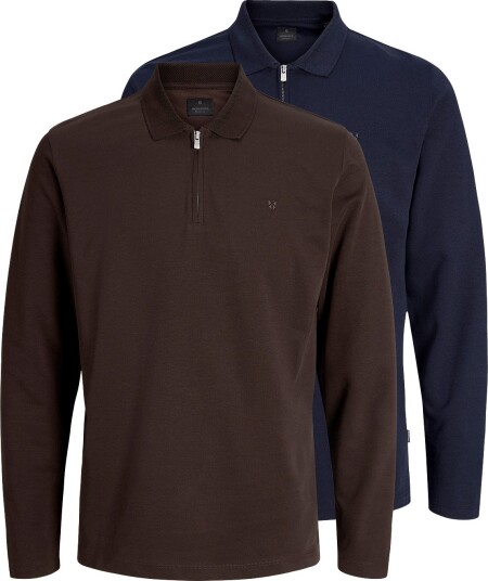 Jack & Jones Jprblaethan Ls Zip Polo 2Pk Mp Brown XL