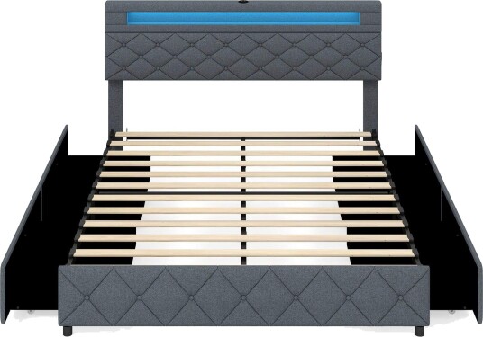 Polstret sengeramme 160x200 cm med LED og USB porter