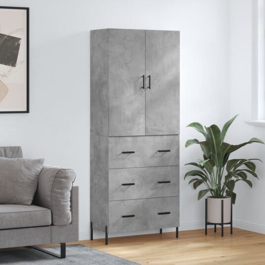 vidaXL Highboard betong grå 69,5x34x180 cm konstruert tre 8720845411046
