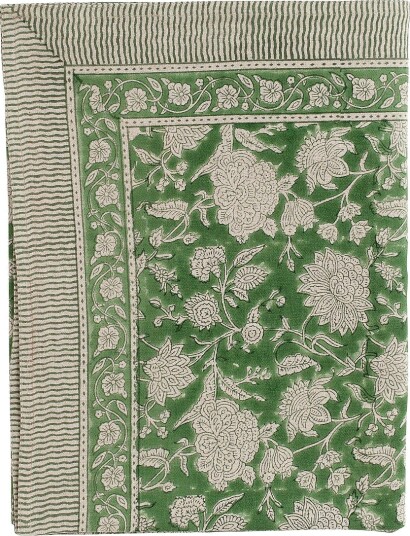 Chamois Bordduk i lin Indian Rose Grønn Chamois Bordduk i lin Indian Rose Grønn