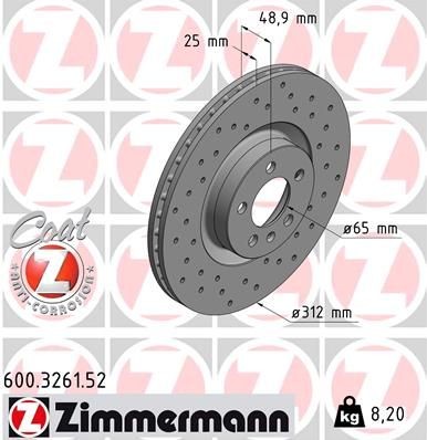 Bremseskive ZIMMERMANN 600.3261.52 Bremseskive ZIMMERMANN 600.3261.52