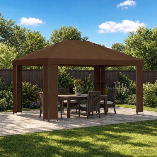 vidaXL Paviljong 4 × 3 m Brun Polyester og stål 190 gsm