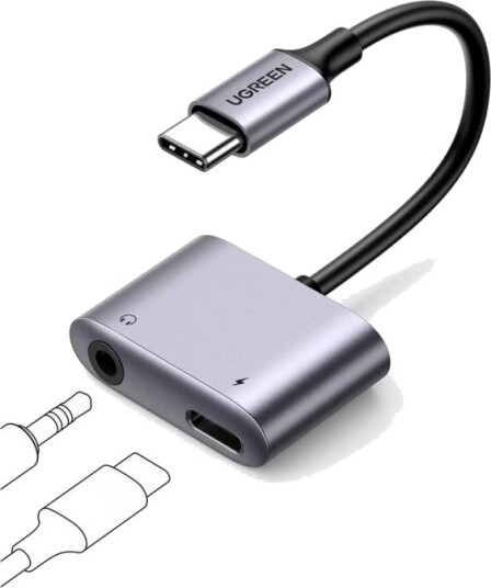 Ugreen - Usb-C Til Hodetelefonjakk / Ladeadapter - Usb-C Hann Til Usb-C, 3,5 Mm Telefonjakk Hunn - Usb Power Delivery (30 W)