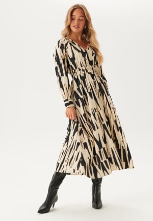 ONLY Onlmila Life L/S V-Neck Midi Dress Black Aop:cherie Graphic XL ONLY Onlmila Life L/S V-Neck Midi Dress Black Aop:cherie Graphic XL