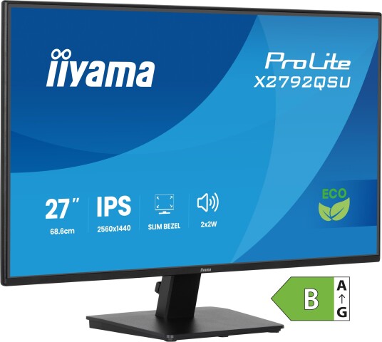 Iiyama ProLite X2792QSU-B1 27" QHD IPS Skjerm med HDMI og DVI Svart