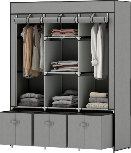 Stoffgarderobe av fleece sammenleggbar garderobe inkludert 3 skuffer 125 cm x 43 cm x 162,5 cm lys grå