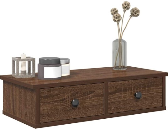 Vegghylle med skuffer brun eik 60x25x15 cm konstruert tre 8721158649782