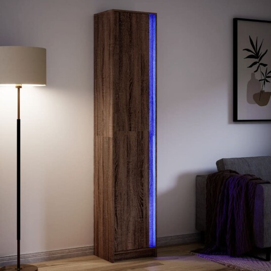 Garderobe med LED brun eik 41,5x32,5x200 cm konstruert tre