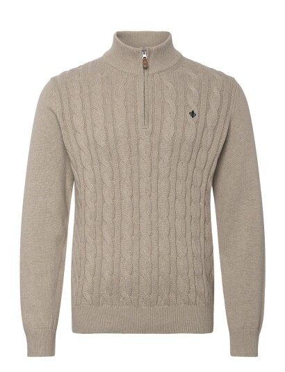 Morris Nathan Cable Half Zip   Beige   XXL
