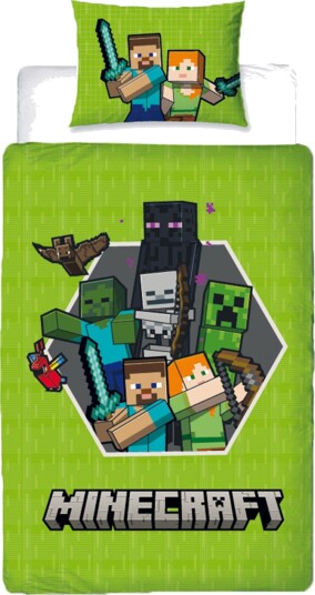 Licens Minecraft sengetøy 150x210 cm Sengetøy med 2 i 1 design 100% sengetøy i bomull