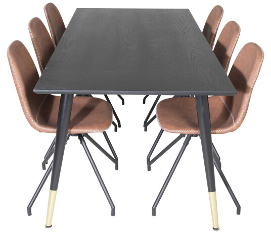 Venture Design Dipp & Polar spisegruppe Svart/brun 6 st stoler & bord 180 x 90 cm