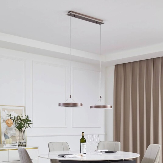 Lucande Kolo LED pendellampe 2 lys kaffe dimbar