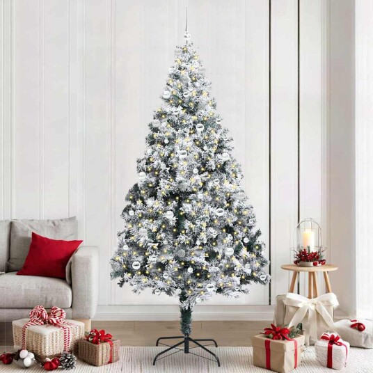 Kunstig juletre med 300 LED Hvit 240 cm PVC og Stål og Plast