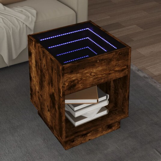 Salongbord med Infinity LED røkt eik 40x40x50 cm 847648
