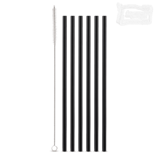 WEIS Sugerør av glass 6pk. 24cm. Sorte. Rette. Med børste.