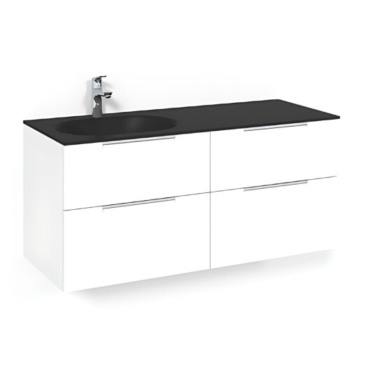 Macro Design Crown Servantskap 4-skuff - med Venstre Glasservant 120cm Hvit / Grip Glass Edge Svart Macro Design Crown Servantskap 4-skuff - med Venstre Glasservant 120cm Hvit / Grip Glass Edge Svart