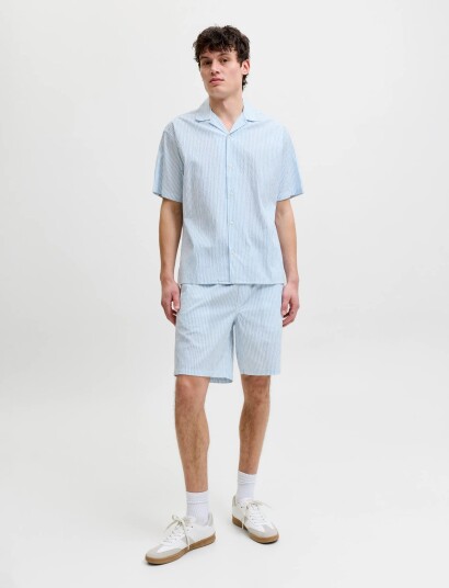 Jack & Jones Jjmilo Seersucker Resort Shirt Ss Set Mp Blue XL