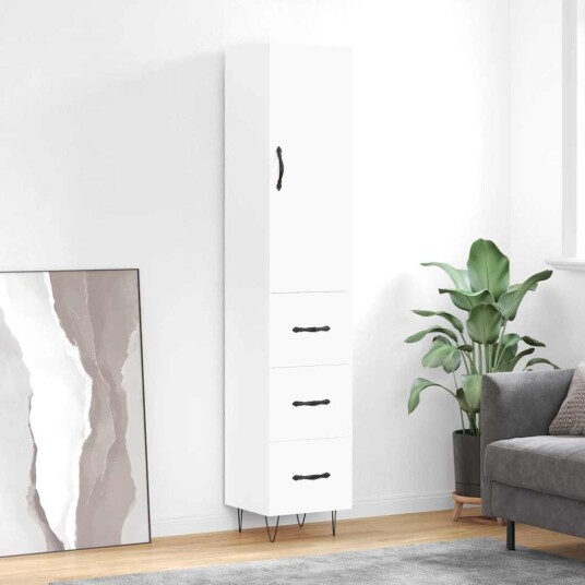  Highboard hvit 34,5x34x180 cm konstruert tre