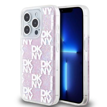 DKNY iPhone 15 Pro Liquid Glitter Checkered Pattern Deksel Rosa