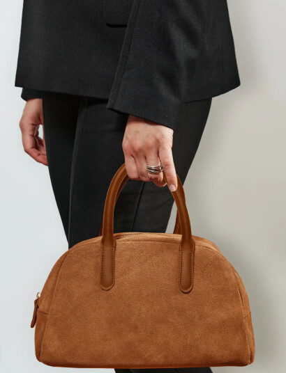 Ceannis Fake Suede Bowling Bag   Brown   31X10X20CM